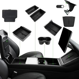 10PCS Center Console Organizer Tray for 2025 2026 Tesla Model Y Juniper Accessories, Under Seat Storage Armrest Hidden Storage Box Cup Holder Charger Pad for Tesla Model Y Juniper (Not fit Standard)
