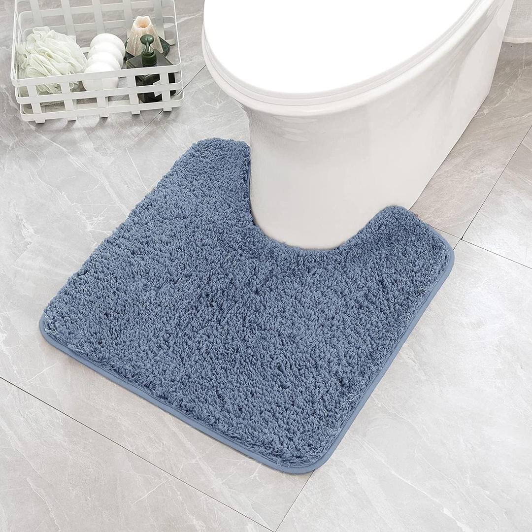 MIULEE Microfiber Toilet Bath Mat U-Shaped Contour Shaggy Rugs Non Slip Extra Thick Soft Absorbent Water for Bathroom Commode Machine Washable(20x20 Inch, Dusty Blue)