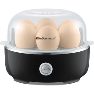 Elite Gourmet EGC115B Easy Egg Cooker Electric 7-Egg Capacity, Soft, Medium, Hard-Boiled Egg Cooker with Auto Shut-Off, Measuring Cup Included, BPA Free, Classic Black