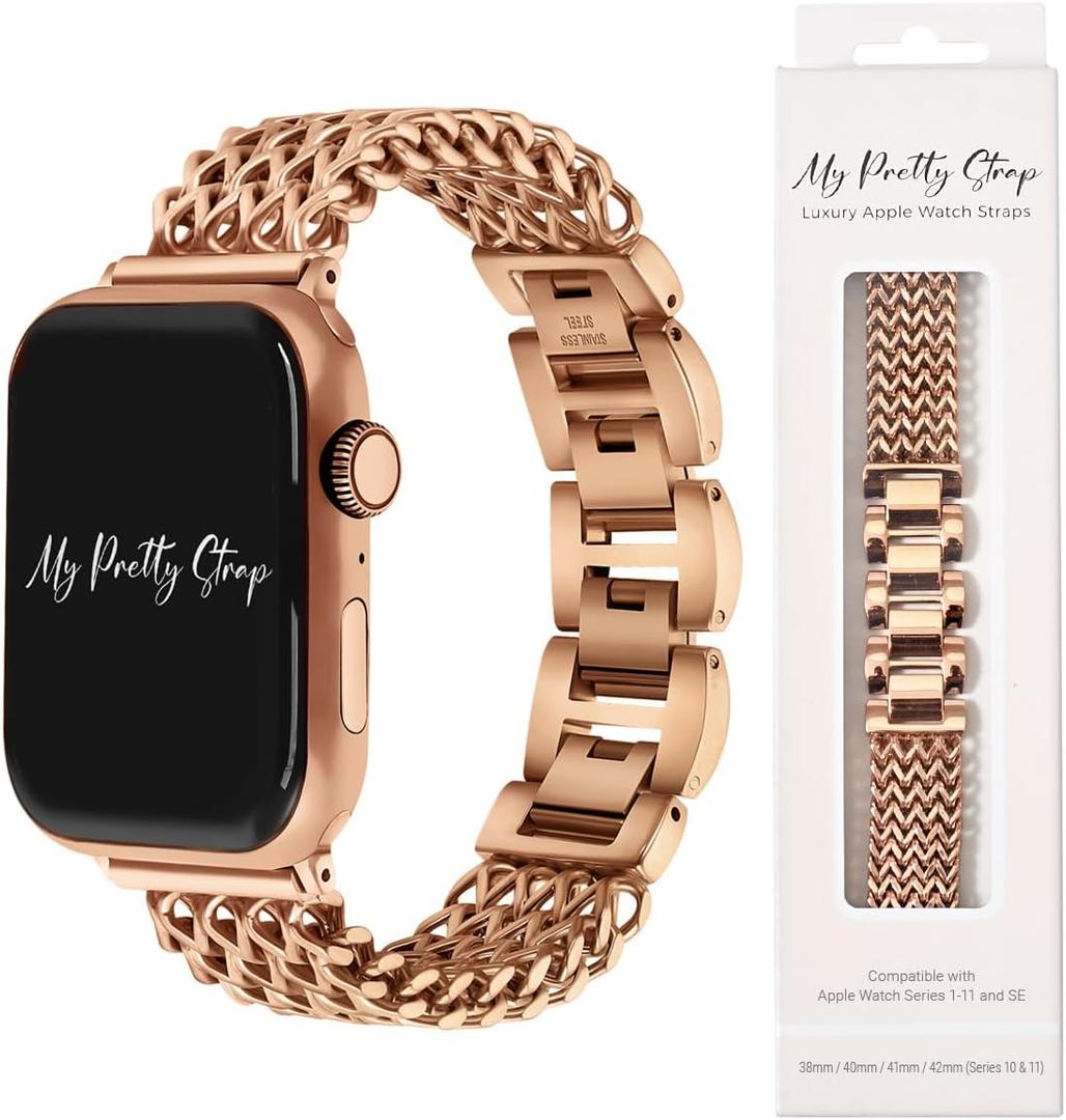 My Pretty Strap Mermaid Band Compatible with Apple WATCH SE Series 8 7 6 5 4 3 2 1, 38/ 40/ 41mm or 42/ 44/ 45/ 49mm, Stainless Steel Metal Gold for Women (38MM / 40MM / 41MM, Rose Gold)