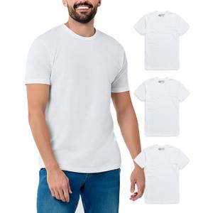 INTO THE AM Men's Plain Tees 3 Pack Multipack - Fitted Crewneck Gym Casual Workout Tshirts Shirts for Men (White/White/White, Large)