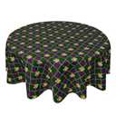Mardi Gras Purple and Green Plaid Round Tablecloths 60 inch Carnival Fleur De Lis Table Cloth Cover Washable Purple Circle Table Cover Decor for Dining Kitchen Party Picnic Farmhouse Outdoor