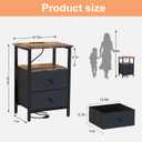 Nightstand with Charging Station, Bedside End Table with 2 Fabric Drawers for Bedroom, Side Table with USB Ports and Outlets (Brown Black)