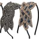 Tatuo 2 Pieces 1920s Flapper Headbands for Women 20s Vintage Headpiece Rhinestone Beaded Leaf Hairband Hair Accessory