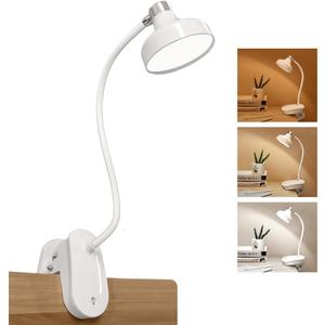 Clip On Clamp Light for Bed Headboard,Rechargeable Desk Lamp,3 Colors (White/Warm White/Warm),Dimmable 360 Gooseneck,20 LED,Eye-Caring Light for Study & WorkCollege Dorm Essentials for Girls & Guys