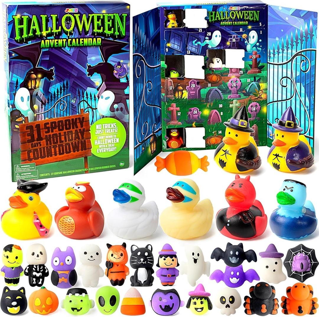 JOYIN Halloween Mochi Squishy Toys and Rubber Duck Surprise Toy Set, Holiday CountDown to Halloween, Advent Calendar Toys for Kids Party Favor Supply, Trick or Treating
