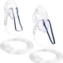 2 Pack Oxygen Mask for Face with 6.6 Ft Tubing and Adjustable Elastic Strap - Adult - Clear Size M L (No Cup)