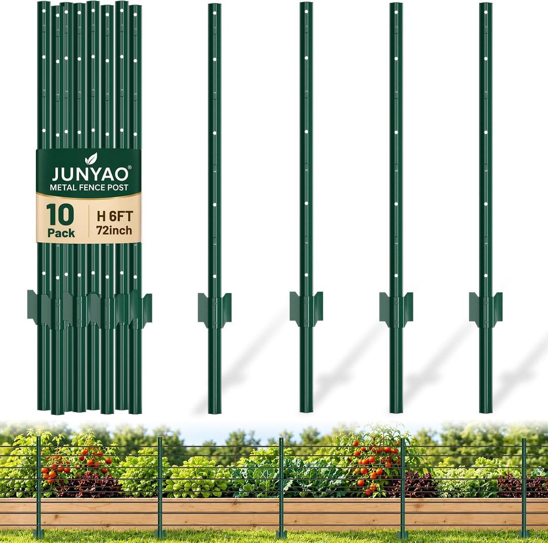Fence Posts 6FT, Metal U Posts for Wire Fence, 10 Pack，Green