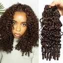 Burmese Curly Crochet Human Hair Pre-Separated Invisble Micro Loop Human Crochet Hair Extensions Seamless and Knotless Feather Crochet Human Hair 20" 4# Medium Brown 100 Strands(2 Pack 120g)