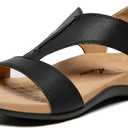 Athlefit Black Orthopedic Sandals for Women Comfortable Orthotic Arch Support Sandals for Summer Beach Size 9.5