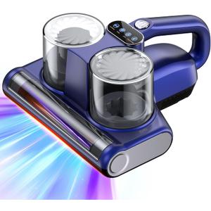 Mattress Vacuum Bed Vacuum Cleaner 16Kpa Suction 253.7nm UV-C Light, 140F Heated Air, 30000 RPM Brushroll, Ultrasonic, HEPA Filter, Handheld Vacuums for Carpet/Sofa, 500W Corded, (Light Blue)