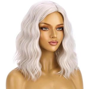 BERON Blonde Wigs for Womens Short Curly Wavy Wig Girls Platinum Blonde Side Part Wigs Shoulder Length Heat Resistant Synthetic Cosplay Party or Daily Use Wig