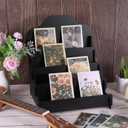 PATIKIL 4 Tiered Sticker Display Holder, Portable Postcard & Greeting Card Display Stand, Wooden Rack for Cards & Photos, 15.8 x 10.4 x 14.2, Black