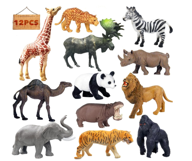 RUSON 11 Pcs Realistic Jungle Animal Figurines, Safari Animals Figures Toys Cake Topper Plastic African Wild Zoo Animals Playset Party Supplies for Kids Toddlers