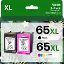 Remanufactured Ink Cartridges Replacement for HP Ink 65 65XL Black and Color Combo Pack Works with AMP 100 120 DeskJet 2620 2652 3700 3720 Envy 5020 5030 Printer(1 Black, 1 Color)