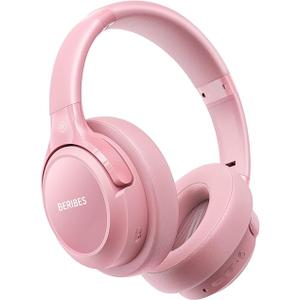 BERIBES Bluetooth Headphones Over Ear, 65H Playtime and 6 EQ Music Modes Wireless with Microphone, HiFi Stereo Foldable Lightweight Headset (Pink)