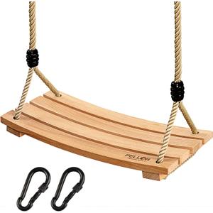 PELLOR Beech Wood Tree Swing Seat Hanging Swing Seat 16.5"x 7.9"x 0.6", Adjustable Rope Tree Swings Set for Kids Children Swings Chair Indoor and Outdoor Garden Play (Beige)