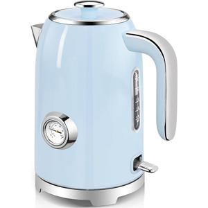 SUSTEAS Electric Kettle  57oz Hot Tea Kettle Water Boiler with Thermometer, 1500W Fast Heating Stainless Steel Tea Pot, Cordless with LED Indicator, Auto ShutOff & Boil Dry Protection, Blue