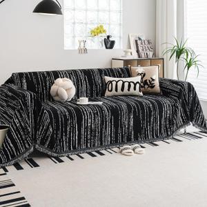 Chenille Couch Cover Pet Friendly, Sofa Cover Washable, Reversible Sofa Slipcover for Sectional Sofa, Loveseat, 2 or 3 Cushion Couch, Corner Sofa, Futon Cover (71" X 150", Black)