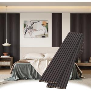 POHARE Wood Slat Wall Panels, 2 Pack 8 x 1 ft Decorative Wood Panels for Wall,Stylish Wall Panels for Interior Wall Decor, Modern Acoustic Wood Wall Panels with Felt Backing, Black-Brown Oak