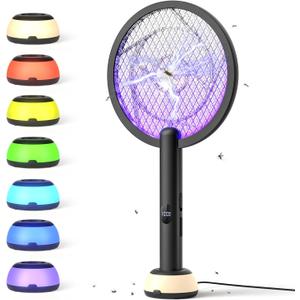 YISSVIC Electric Fly Swatter Bug Zapper Racket 4000V LED Screen Dual Modes Fly Zapper Rechargeable for Indoor Home Office Backyard Patio Camping (Black Beige)