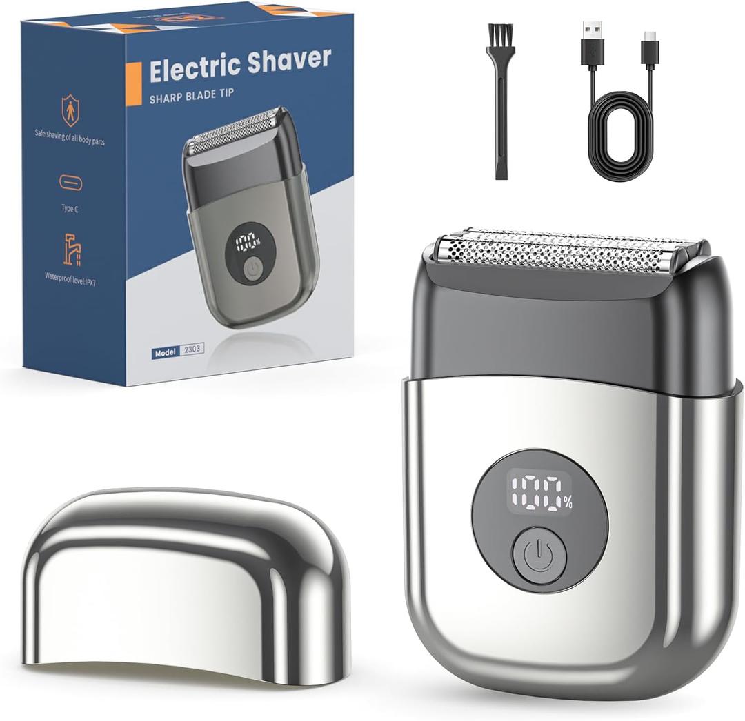 Electric Razor for Men, Foil Shavers Beard Trimmer for Men, Mini Face Shaver for Men, Cordless Travel Body Hair Shaver for Facial, Neck (Grey)