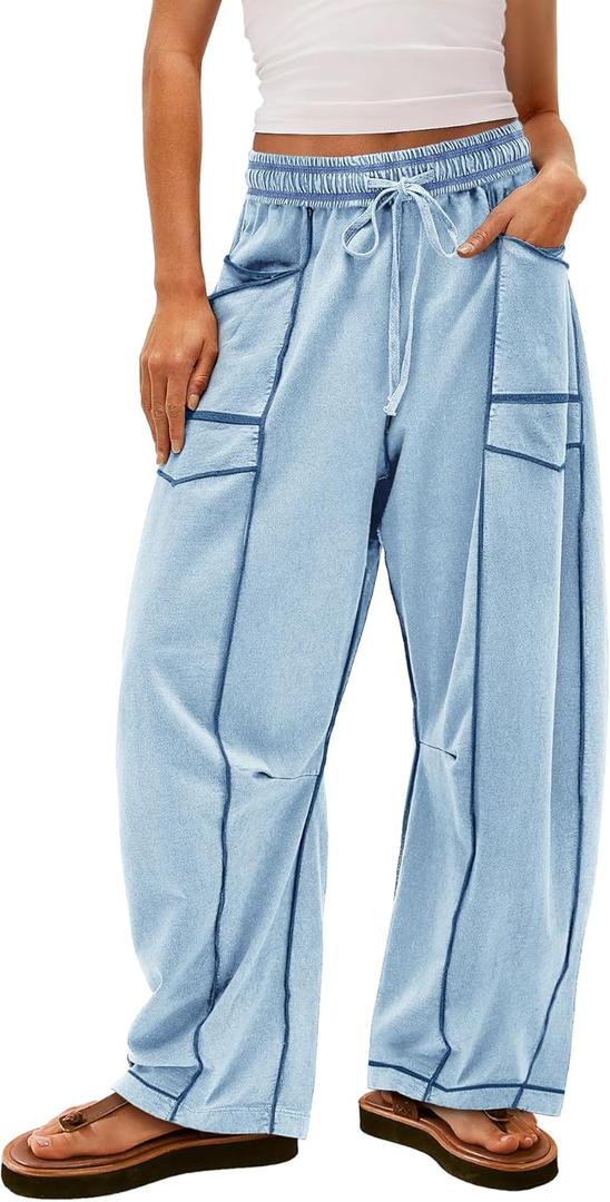 Yanekop Women's Baggy Wide Leg Palazzo Pants (Blue, S)
