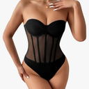 SweatyRocks Women's Sheer Mesh Strapless Tube Bodysuit Sleeveless Fitted Corset Leotard Top Clubwear Size L