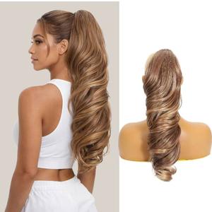 Multi Layers Clip in Ponytail Extension 24 Inch Long Conch Style High Pony Tails Hairpiece No Glue Easy Install Ultra Soft Tangle-Free Synthetic Hair for Daily Party Dating (Dark Brown)
