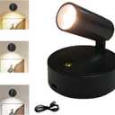 Spot Lights Indoor, Rechargeable Plant Spotlight Indoor, 360 Rotate Wireless LED Uplighting, Battery Powered Ceiling Spotlight for Artwork Painting Tree Plant Picture Lights Wall Light (Black)