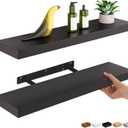 Ballucci Floating Shelves, 24" Wood Wall Shelf Set of 2, with Invisible Brackets for Bathroom, Living Room, Bedroom, Kitchen, Nursery, 6" Deep, Black