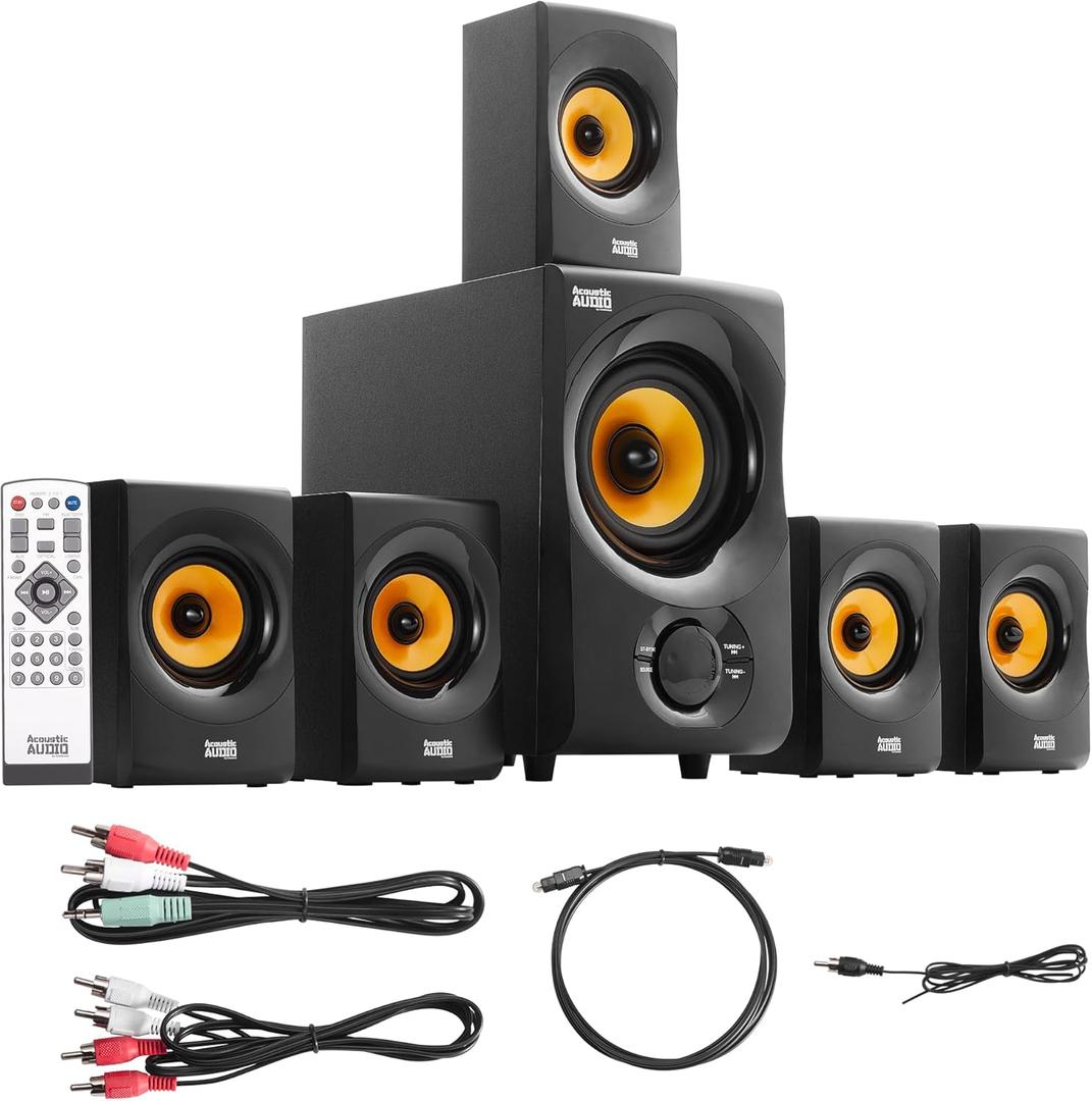 Acoustic Audio AA5170 Home Theater 5.1 Bluetooth Speaker System 700W with Powered Sub (Gold)
