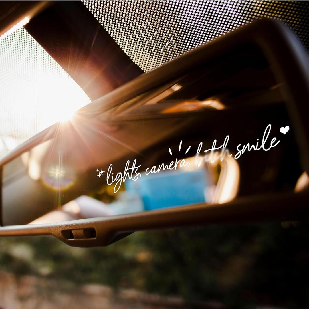 4 x Set 3Pcs Lights Camera B*tch Smile Rearview Mirror Decal - Funny, Selflove Decals - Positive, Inspiration - Vinyl Waterproof 4 Inches Car Decal - New Car Accessories for Mom Dad Friend