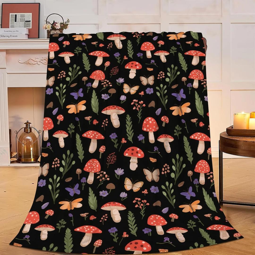 Red Mushroom Throw Blanket - Soft Plush Fleece Bedding Blankets- Cozy Mushroom Stuff Gifts for Women Girls Kids Adults 40"X50"