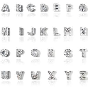 NSBELL 104PCS 8mm Full Rhinestones Slide Alphabet Letters Charms A-Z Alphabet Charms for DIY Necklace Choker Wristbands Bracelets Jewelry Making Charms Supplies, Sliver