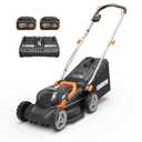WORX Cordless Lawn Mower, 14" Electric Mower with Brushless Motor, Lightweight Push Lawn Mower with 6-Position Height Adjustment for Small Yards, 2 Batteries & Charger Included, WG735