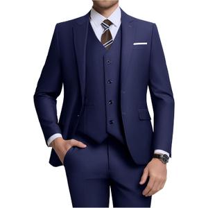 Men's 3 Piece Slim Fit Suit Set, Two Button Blazer Solid Jacket Vest Pants Wedding Business Suit (Blue, 5XL)
