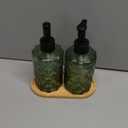 Glass Hand and Dish Soap Dispenser Set of 2 with Plastic Pumps, Bamboo Tray, 12oz Green Bathroom Soap Dispenser with Diamond for Hand Wash & Dish Wash, Ideal for Bathroom Kitchen Countertop