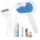 Pet Steam Brush for Dog & Cat - 3-in-1 Steam Grooming Slicker Brush & Undercoat Rake for Shedding - Self Cleaning Spray Comb with Mist for Long & Short Haired Pets - Includes Waterless Shampoo, Blue (7.85'' - 120ML)