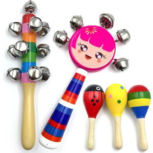 Wooden Jingle Hand Bells Set 20 Pcs Rainbow Stick Shakers Maracas Rattles for Kids Toddlers Babies Early Learning Musical Instrument Toys