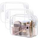 3 x PACKISM TSA Approved Toiletry Bag - Clear Makeup Bag 3 Pack Medium, Metal Smooth Zipper Quart Size Bag for 3-1-1 Liquids, Travel Makeup Bag for Women Men, Airport Airline Compliant Bag, White