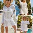 Unittype Women Swimsuit Cover Up Crochet 2026 Summer Knit Bathing Suit Mesh Hollow Out Backless Beach Dress Swimwear Cover Up (White)