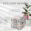 Floral Tissue Box Holder, Scandinavian Leather Tissue Box Cover Square, Paper Napkins Everyday Dispenser for Bathroom Vanity Countertop Night Stands Kitchen Office Car Home Decor