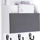 Key and Mail Holder for Wall Mount, Entryway Mail Holder with 2 Slot, Key Holder with 3 Sturdy Hooks for Coat, Dog Leash, Decorative Key Rack (8.86W x 11.42H x 3D) (White)