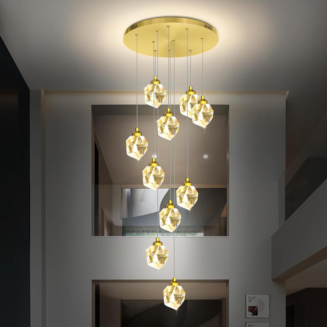 Crystal Chandeliers for Living Room 120 inches Long Staircase Chandelier Foyer Entrance Crystal Ceiling Light High Ceiling Chandeliers LED Dimmable 3000-6000K