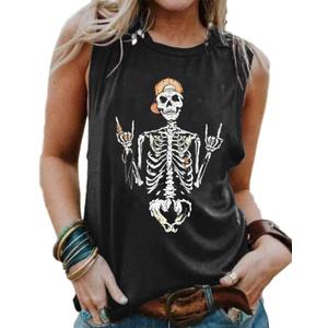 BRUBOBO Women's Funny Skull Graphic Tank Tops Summer High Neck Sleeveless Workout Tee Shirts (Medium, Black)
