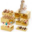 Leinuosen 6 Pcs Acrylic Buffet Risers Stands for Food Display Cubes Box, 7 to 12 Inch Rectangle Catering Table Dessert Decor for Wedding Brunch Setup Party Jewelry Collectibles, Hollow Bottom (Gold)