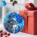 2 x Christmas Ornaments, Dodosky 2.8in Ceramic Wolf Ornament, Xmas Decor, Christmas Tree Ornaments, Xmas Decorations for Tree, Holiday Ornament, Gifts for Wolf Lovers, Gifts for Women Men