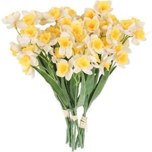 3 Bundles Daffodil Artificial Flowers 14.5In Real Touch White Faux Daffodils Flowers Bouquet for Vase Home Office Wedding Floral Arrangement Decoration