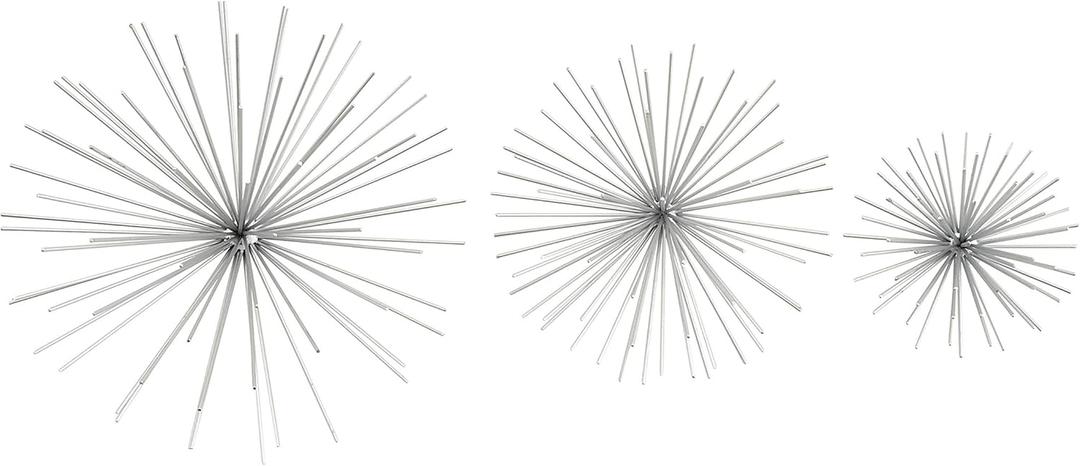 CosmoLiving by Cosmopolitan Metal Starburst Home Wall Decor 3D Wall Sculpture, Set of 3 Wall Art 6", 9", 11"W, Silver
